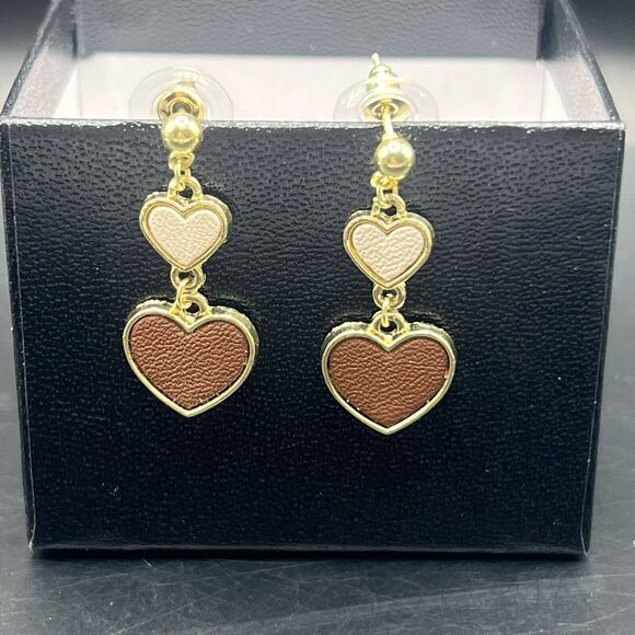 Earrings Hearts Dangle Drop Gold Pink Fashion Jewelry Post Back - Picture 4 of 10